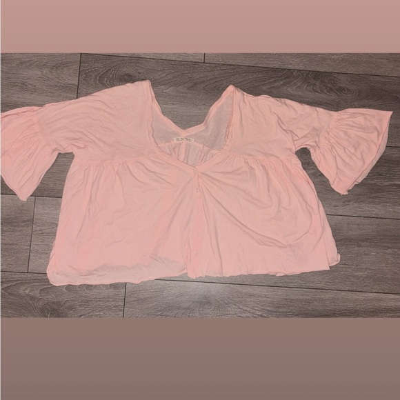 We The Free Women’s Size Large Pink Button Up Oversized Crop Blouse Flowy Sheer - Picture 1 of 6